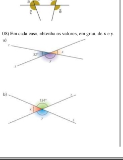 Em cada caso, obtenha os valores, em grau, de x e y.