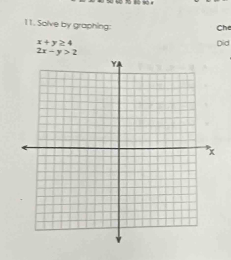 Solve by graphing:
Che
x+y≥ 4 Did
2x-y>2