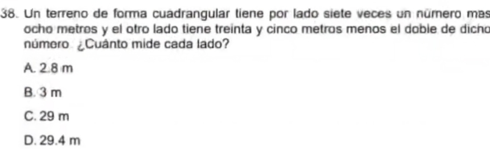 Resuelto:Un terreno de forma cuadrangular tiene por lado siete veces un ...