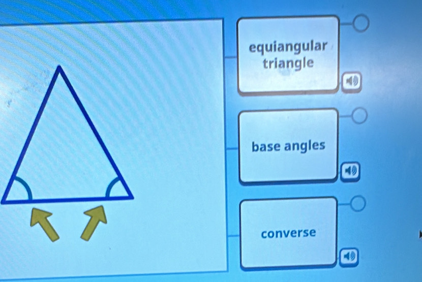 equiangular
triangle
base angles
converse