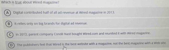 Solved: Which is true about Wired magazine? A Digital contributed half ...