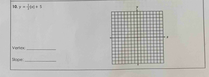 y= 1/2 |x|+5
Vertex:_ 
Slope:_