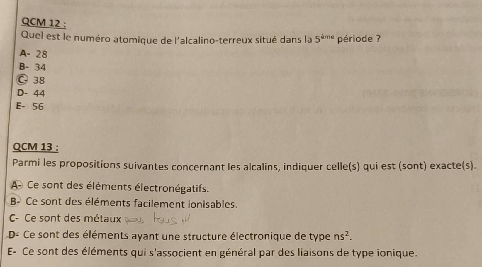 Résolu QCM 12 Quel est le numéro atomique de l'alcalinoterreux — free download