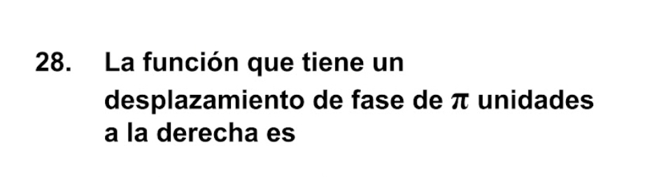 La función que tiene un 
desplazamiento de fase de π unidades 
a la derecha es