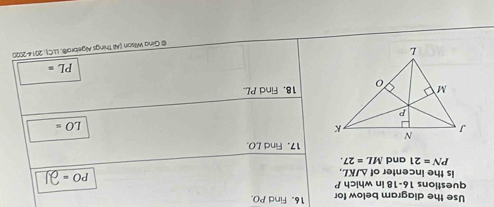 Solved: Use the diagram below for 16. Find PO. questions 16-18 in which ...