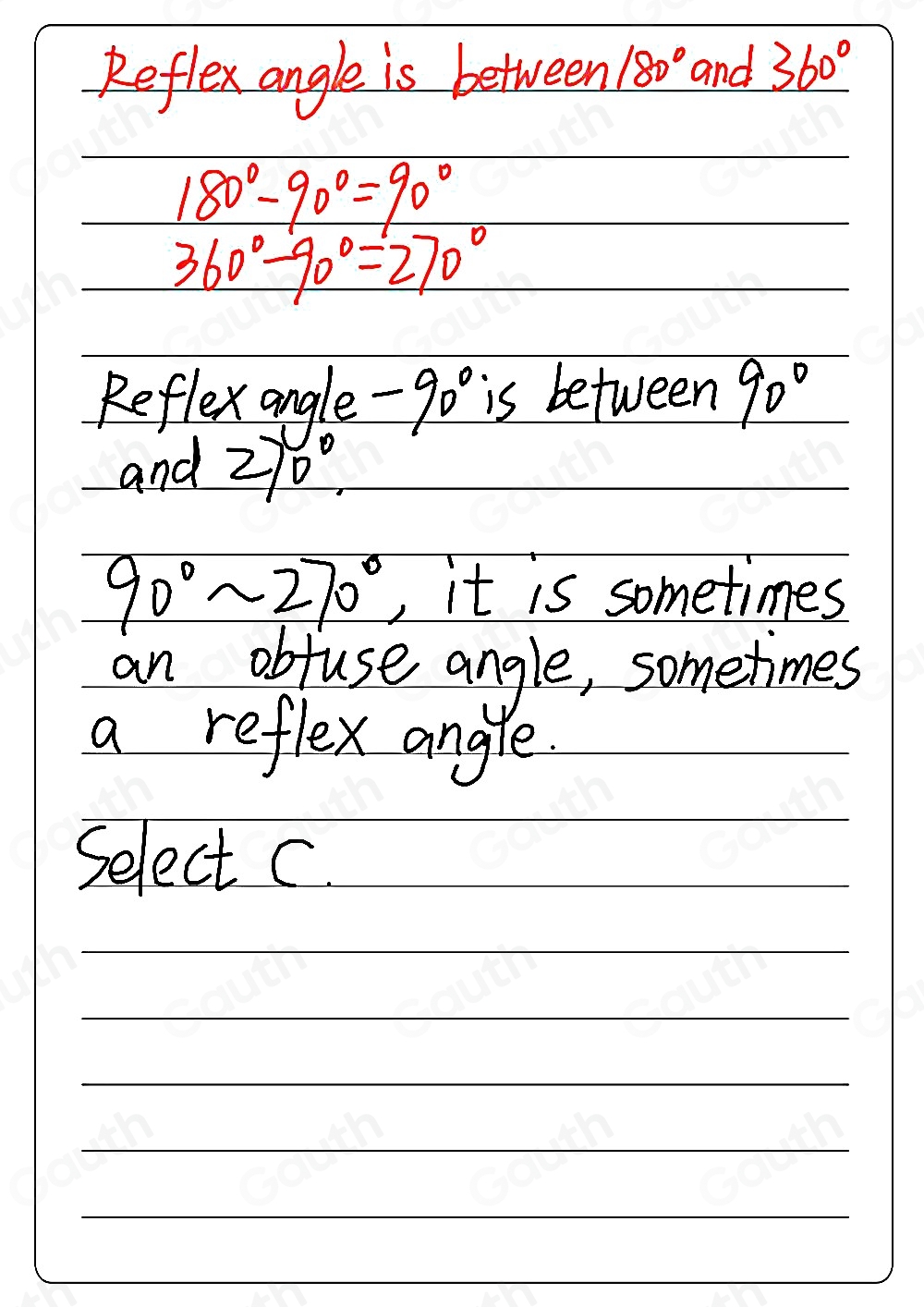 Solved: Subtracting 90° from a reflex angle will produce an obtuse ...