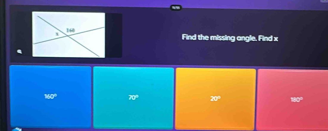 Find the missing angle. Find x
160°
70°
20°
N^5