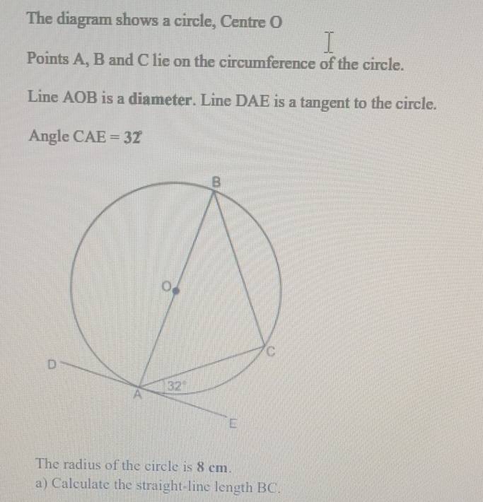 Solved: The diagram shows a circle, Centre O Points A, B and C lie on ...