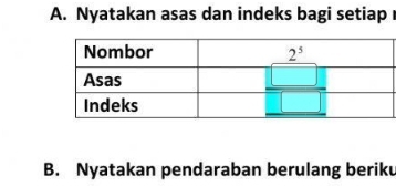 Nyatakan asas dan indeks bagi setiap
B. Nyatakan pendaraban berulang beriku