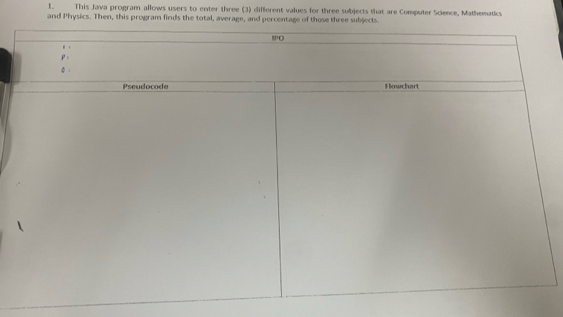 This Java program allows users to enter three (3) different values for three subjects that are Computer Science, Mathematics 
and Physics. Then, this program finds the total, average, and percentage of those three subjects.