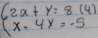 beginarrayr 62alpha +y=8(4) x-4y=-5endarray