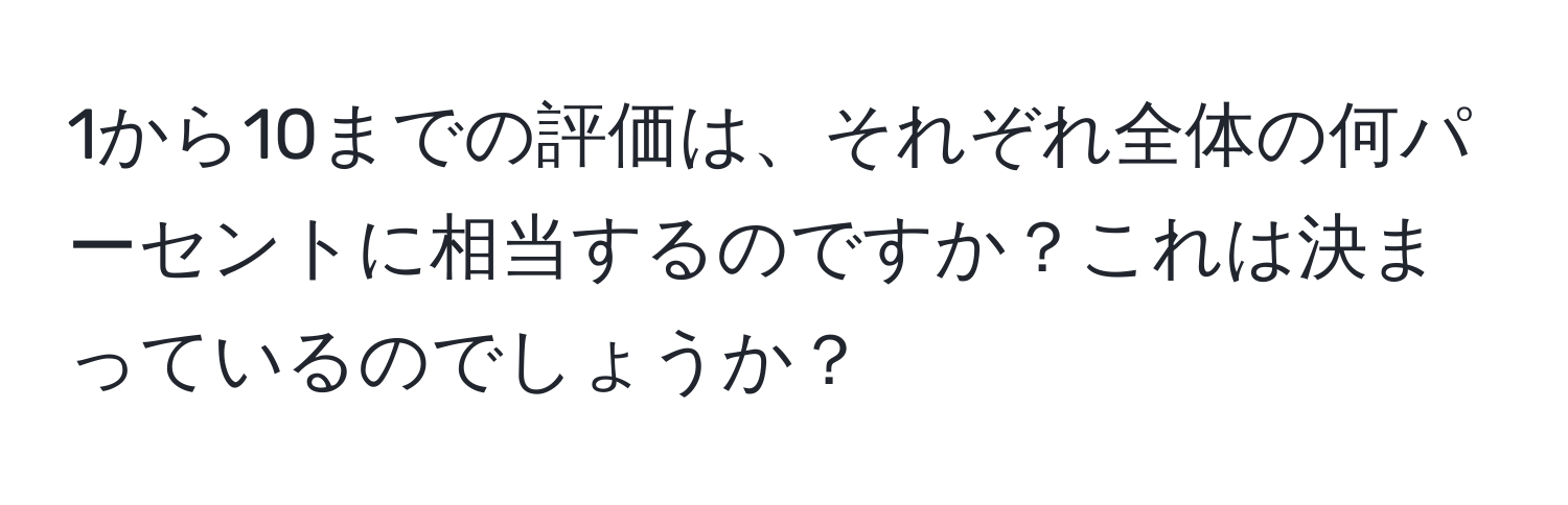 1から10までの評価は、それぞれ全体の何パーセントに相当するのですか？これは決まっているのでしょうか？