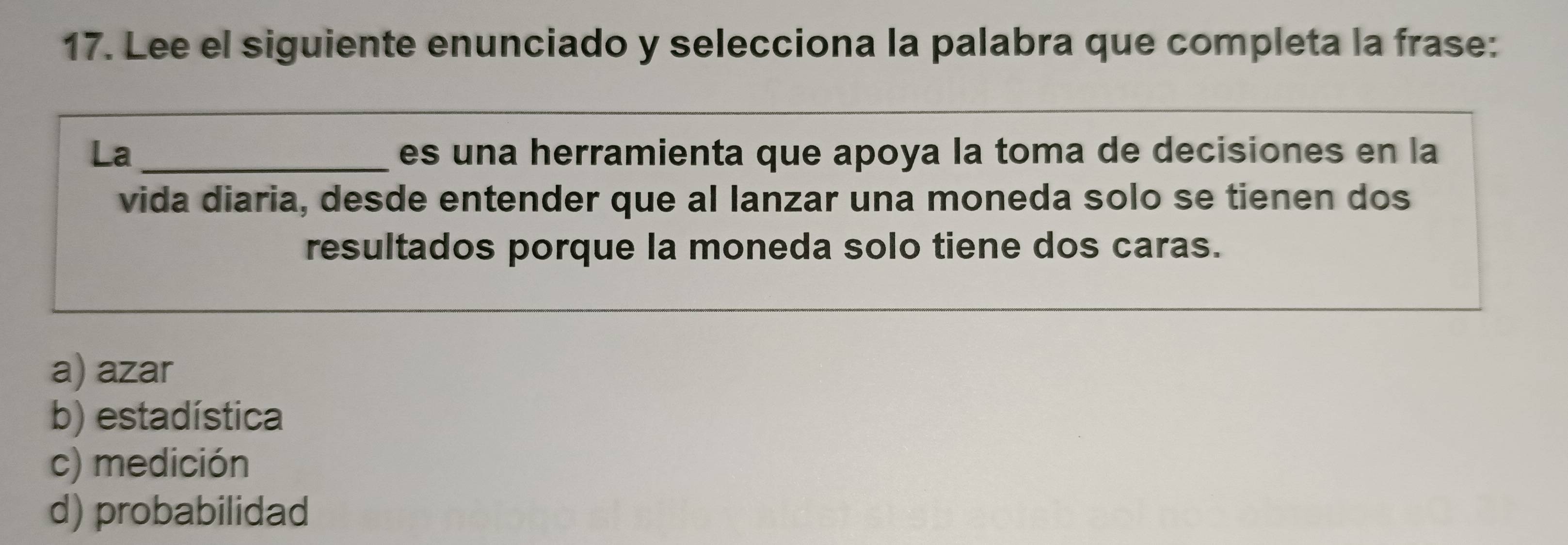 Resuelto:Lee el siguiente enunciado y selecciona la palabra que ...