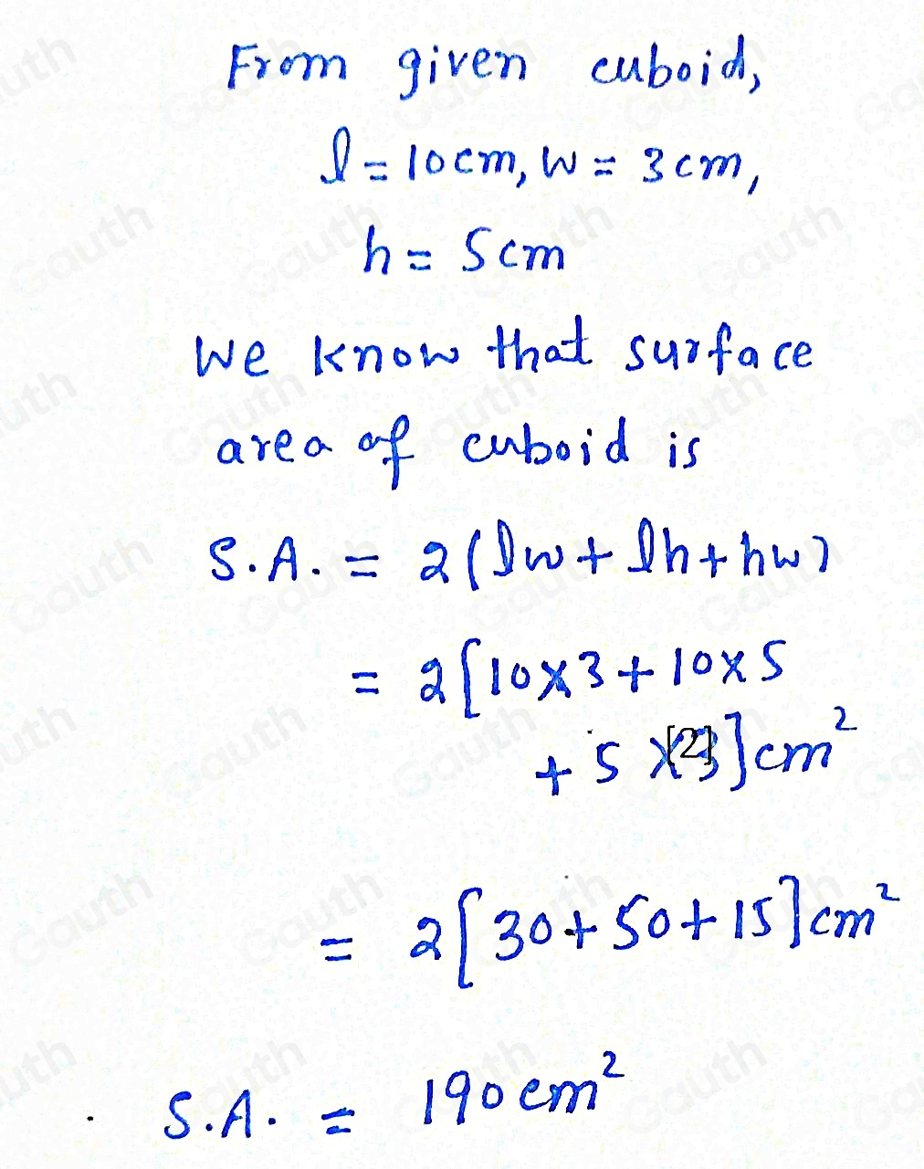 Solved: ③ Find the surface area of the cubord 10 cm [Math]