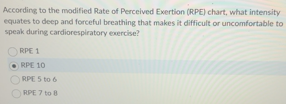 Solved: According to the modified Rate of Perceived Exertion (RPE ...