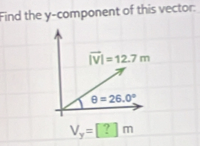 Find the y-component of this vector:
V_y=[?]m