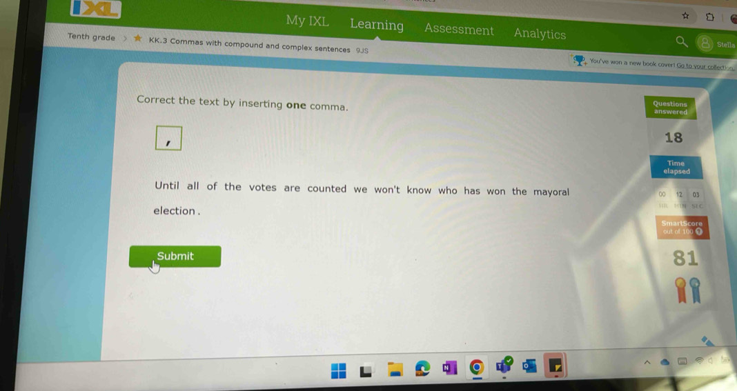 Solved: My IXL Learning Assessment Analytics Tenth grade KK.3 Commas ...