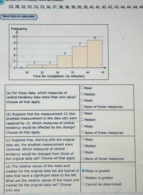 23, 28, 32, 33, 33, 33, 36, 37, 38, 38, 39, 39, 39, 41, 41, 42, 42, 43, 44, 44, 44, 44
Send data to calculator 
only one.