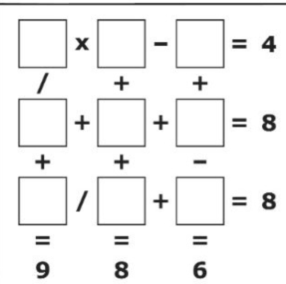 □ * □ -□ =4. = - (-3,4) +
□ +□ +□ =8
+ □  
+ 
-
□ /□ +□ =8
beginarrayr = 98endarray □ overline 6
□