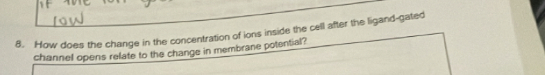 How does the change in the concentration of ions inside the cell after the ligand-gated 
channel opens relate to the change in membrane potential?