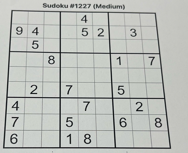 Sudoku #1227 (Medium)