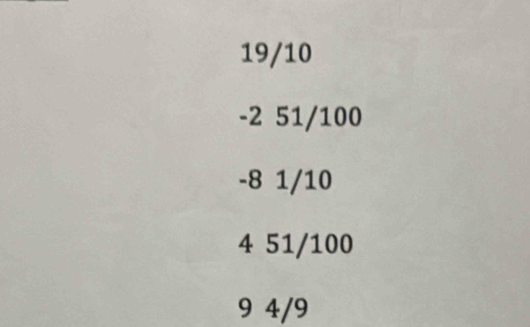 19/10
-2 51/100
-8 1/10
4 51/100
9 4/9