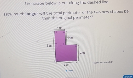 Solved: The shape below is cut along the dashed line. How much longer ...