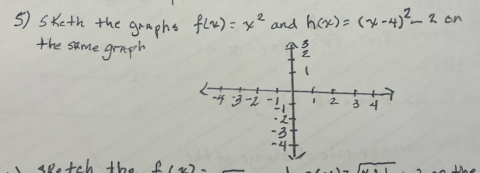 Skcth the graphs f(x)=x^2 and h(x)=(x-4)^2-20n
the same graph 
spetch the f(x) overline L1