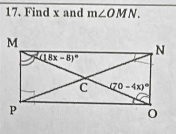 Find x and m∠ OMN.