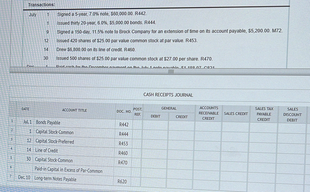 ction 
CASH RECEIPTS JOURNAL