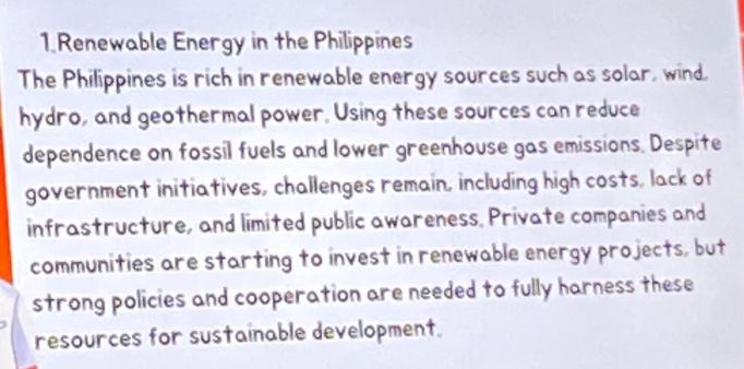 Solved: Renewable Energy in the Philippines The Philippines is rich in ...
