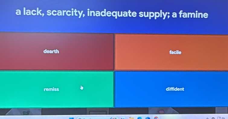 a lack, scarcity, inadequate supply; a famine
dearth facile
remiss diffident