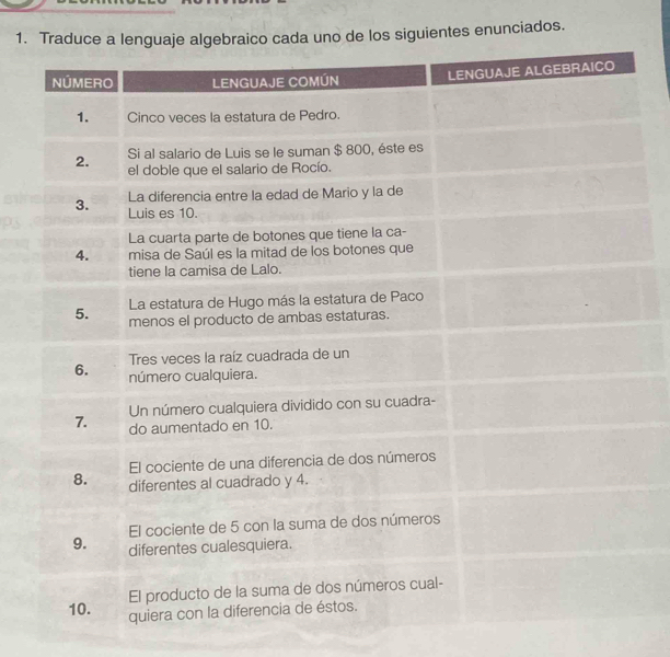 no de los siguientes enunciados.