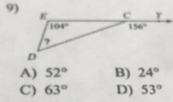 A) 52° B) 24°
C) 63° D) 53°