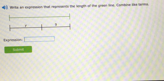 )) Write an expression that represents the length of the green line. Combine like terms. 
Expression: 
Submit