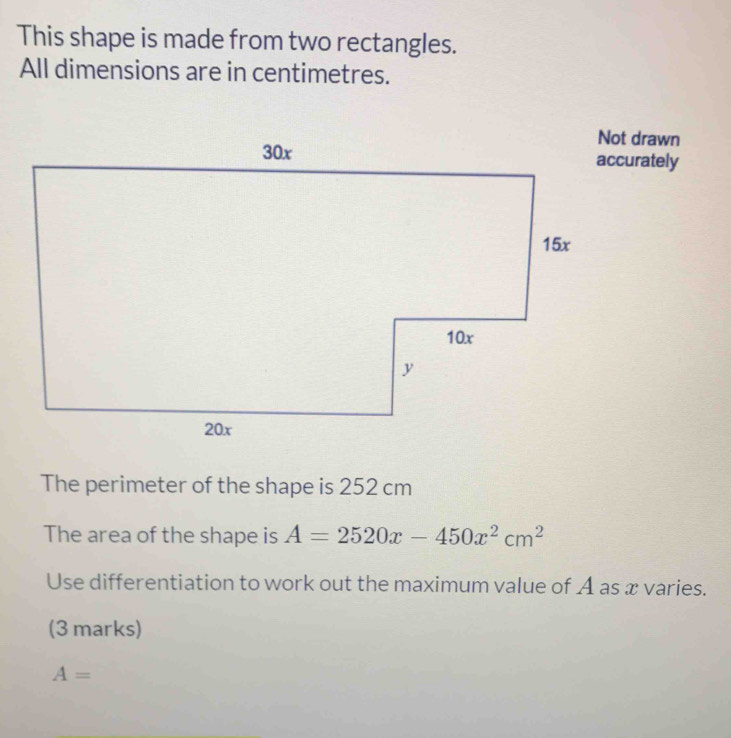 Solved: This shape is made from two rectangles. All dimensions are in ...