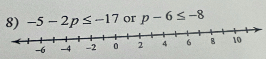 -5-2p≤ -17 or p-6≤ -8