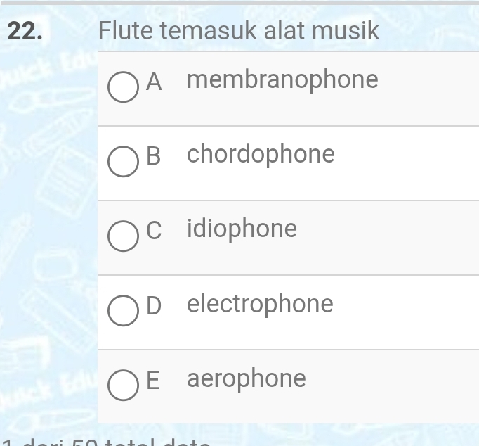 Telah dijawab:Flute temasuk alat musik A membranophone B chordophone C ...