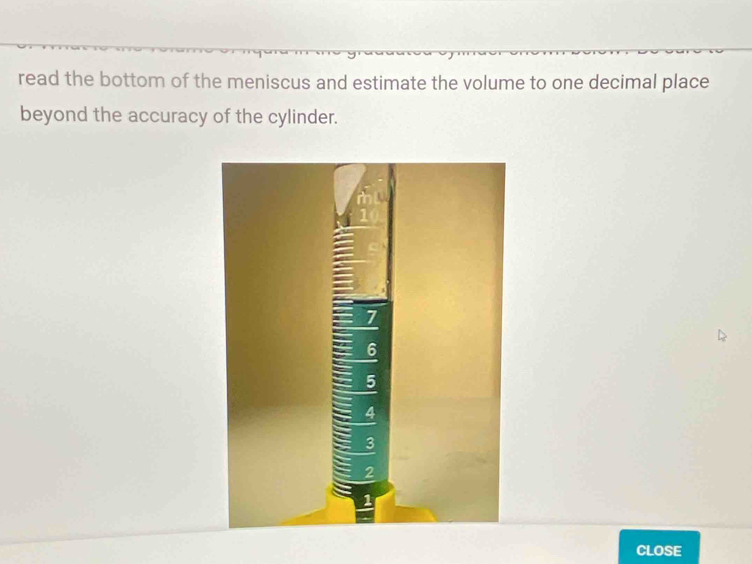 Solved: read the bottom of the meniscus and estimate the volume to one ...