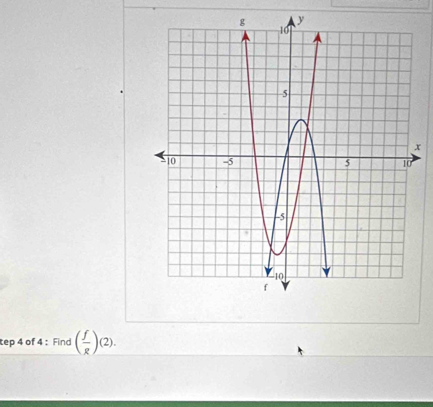 x
tep 4 of 4 : Find ( f/g )(2).