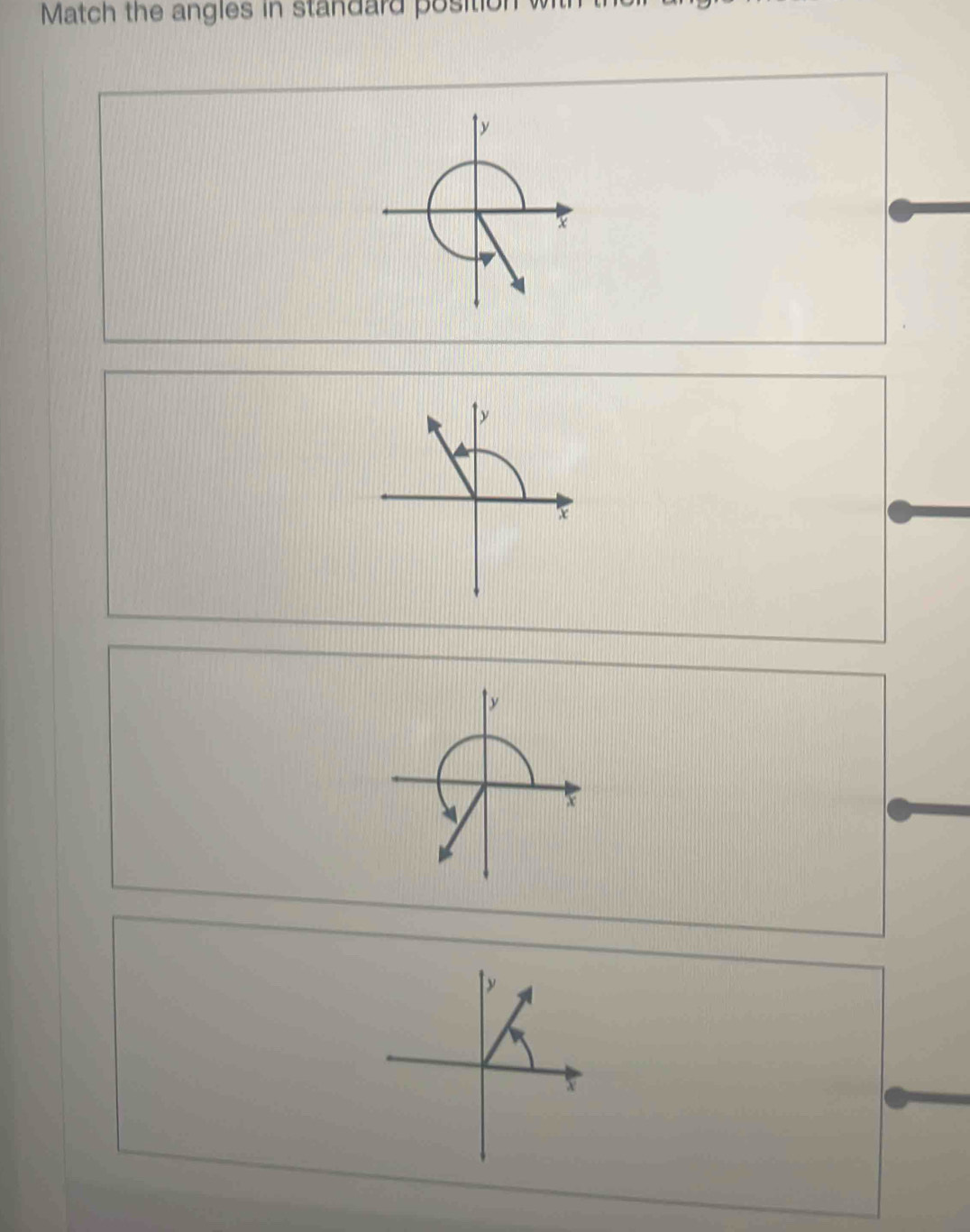 Match the angles in standard position w