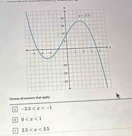 Choose all answers that apply:
A -2.5
B 0
C 2.5