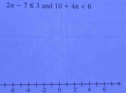2n-7≤ 3 and 10+4n<6</tex>
-6 -4 -2 0