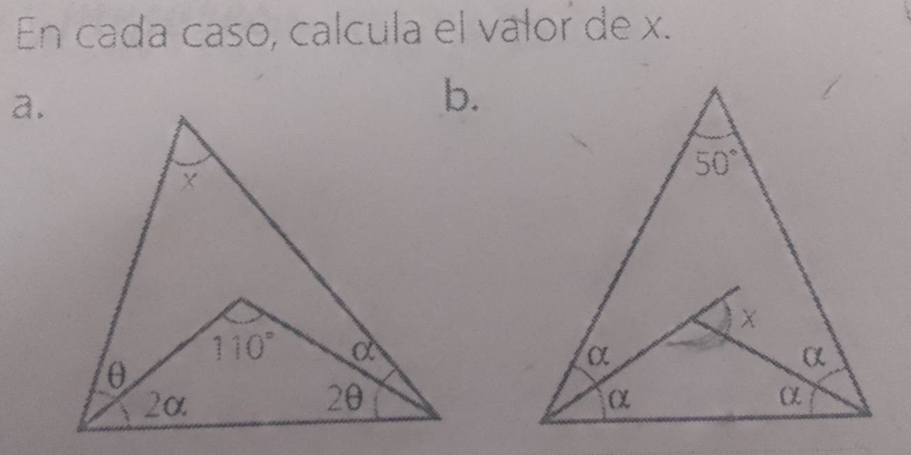 En cada caso, calcula el valor de x.
a.