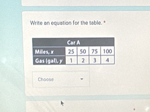 Write an equation for the table. * 
Choose