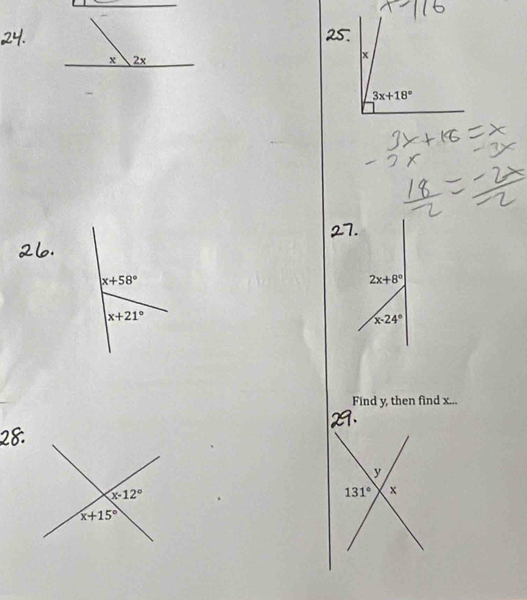 2x+8°
x-24°
Find y, then find x...