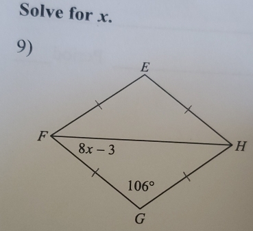 Solve for x.
9)
H