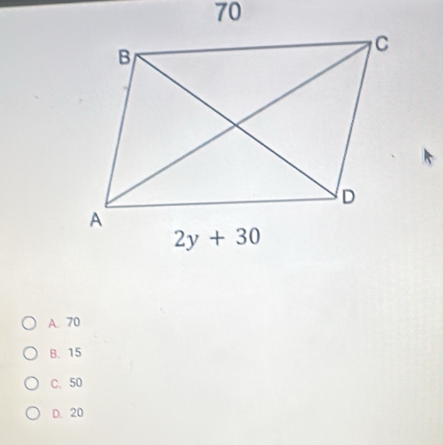 A. 70
B.15
C、50
D. 20