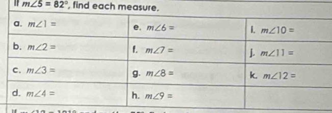 m∠ 5=82° , find each m