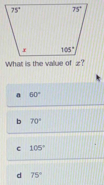 a 60°
b 70°
C 105°
d 75°